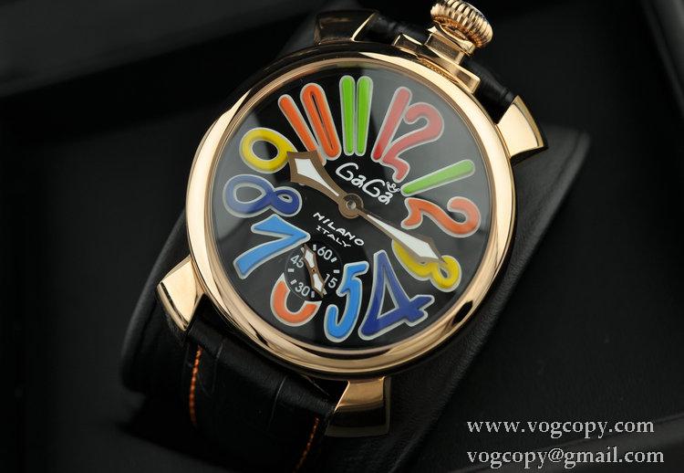 GaGaMILANO ガガミラノ腕時計 日本製クオーツ ケース マルチカラーインデックス ベルト ブラック