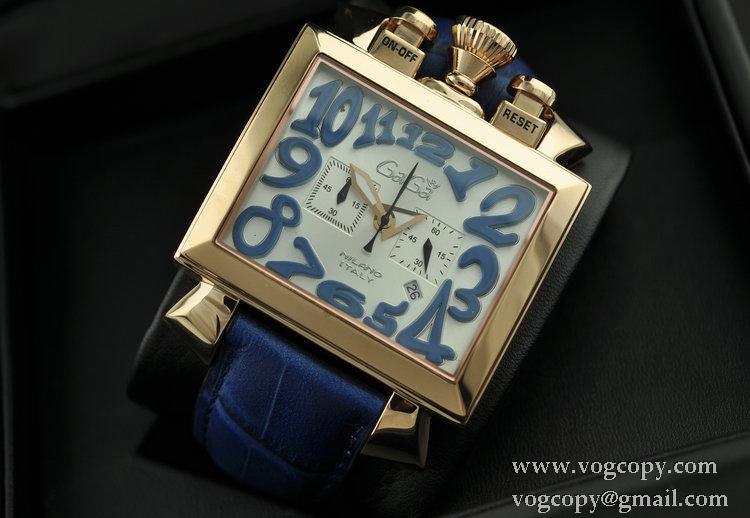 ガガミラノ腕時計 日本製クオーツ GaGaMILANO サファイヤクリスタル風防 5針 クロノグラフ日付表示夜光効果 　ブルー