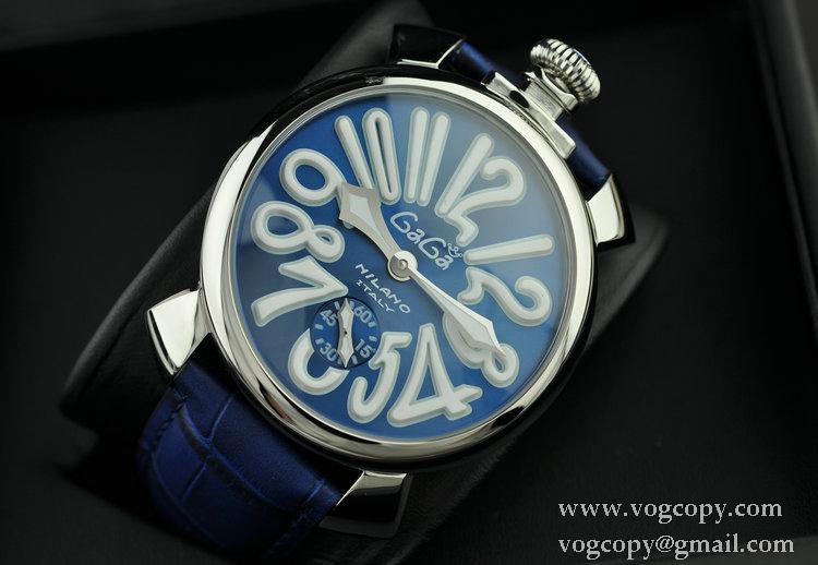 GaGaMILANO ガガミラノ腕時計 日本製クオーツ ブルー ベルト ホワイト インデックス 2針 機械式手巻き夜光効果