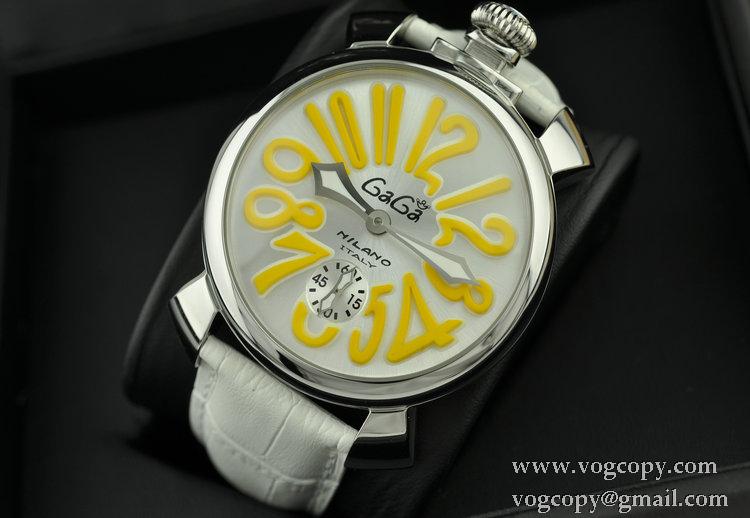 GaGaMILANO ガガミラノ腕時計 日本製クオーツ イエロー インデックス ホワイト レザー