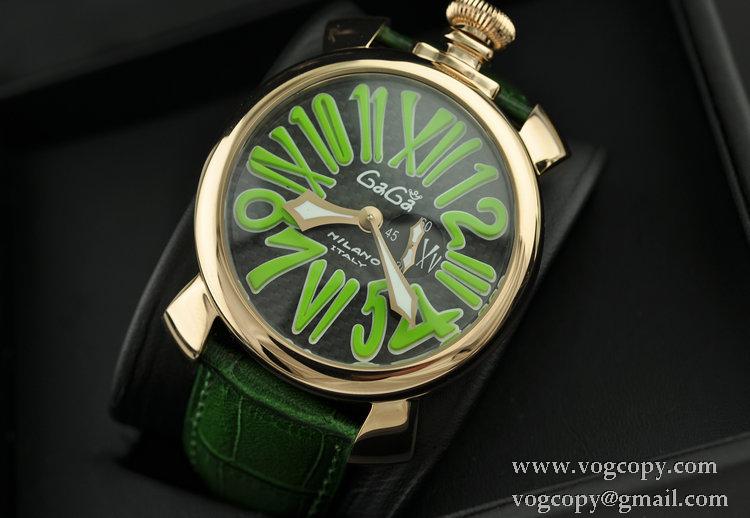 ガガミラノ腕時計 GaGaMILANO 日本製クオーツ マヌアーレ クロノ 48 SSPVD レザー インデックス 男性用腕時計 クォーツ