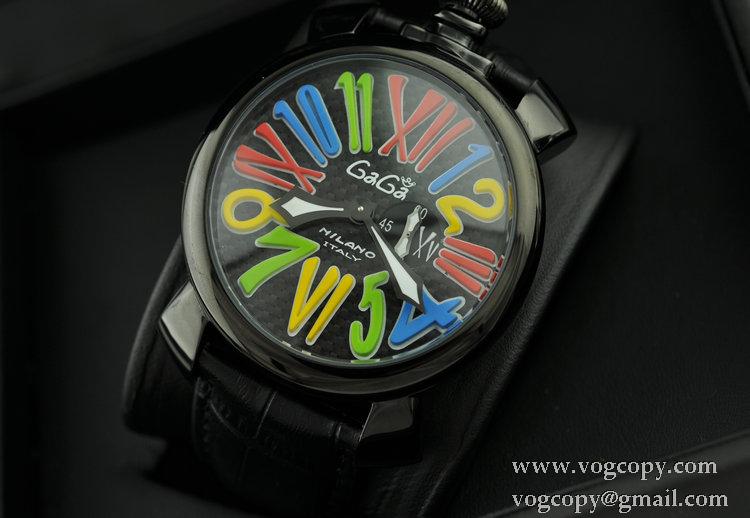 ガガミラノ腕時計 GaGaMILANO 日本製クオーツ インデックス マヌアーレ クロノ 48 SSPVD レザー インデックス 男性用腕時計